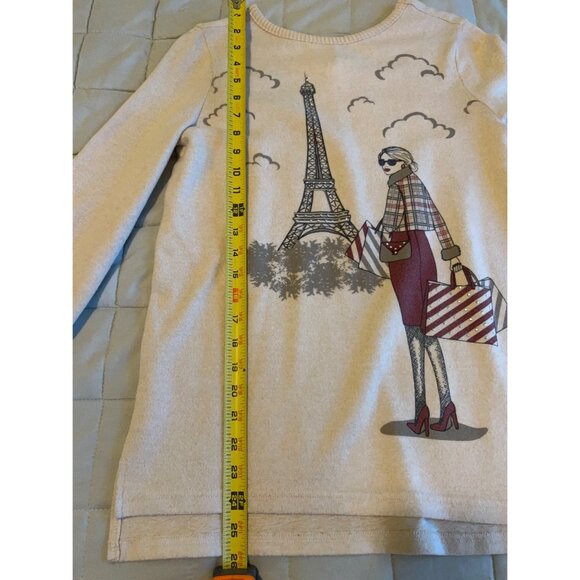 Colortree Paris Graphic Lightweight Sweater Top Women’s Small Beige Eiffel Tower - Picture 5 of 9